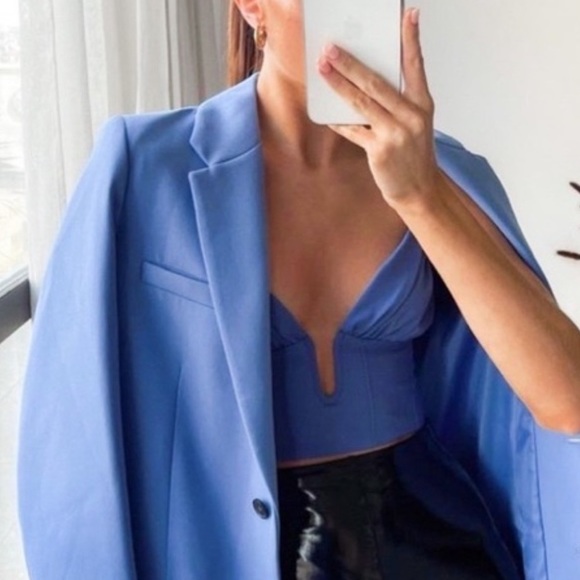 Zara Tops - Zara Blue Deep V Bustier Crop Top